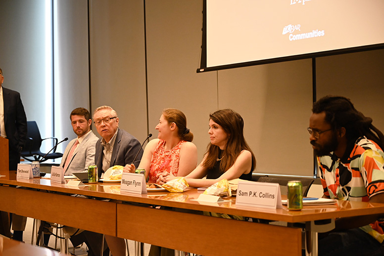 Chris Marquette, Tom Sherwood, Julia Karron, Meagan Flynn, and Sam P. K. Collins