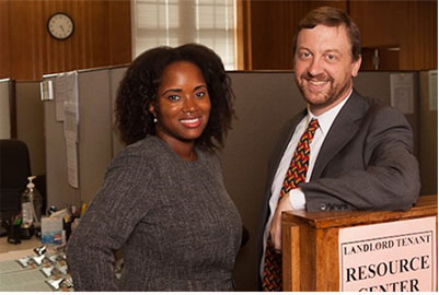 Attorney of the Day Alicia Lee and Brian Rohal at the Landlord Tenant Resource Center