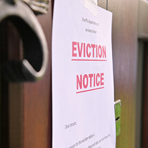 Eviction notice posted on a door