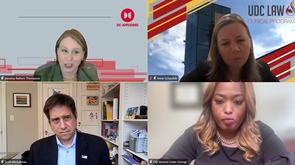 Four panelists on Zoom squares.